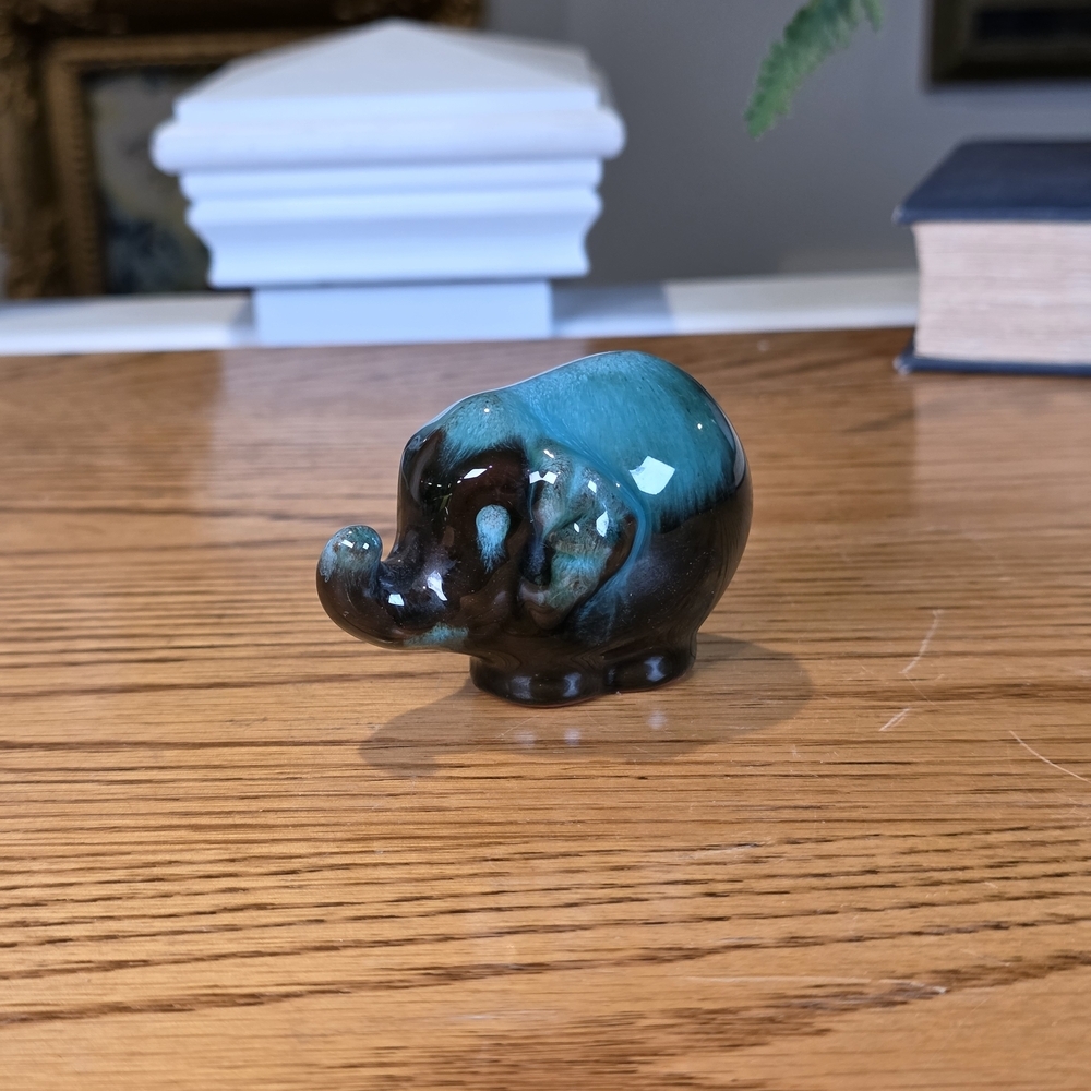 Vintage Blue Mountain Pottery Elephant Figurine - Trunk Up Good Luck - Canada 9"